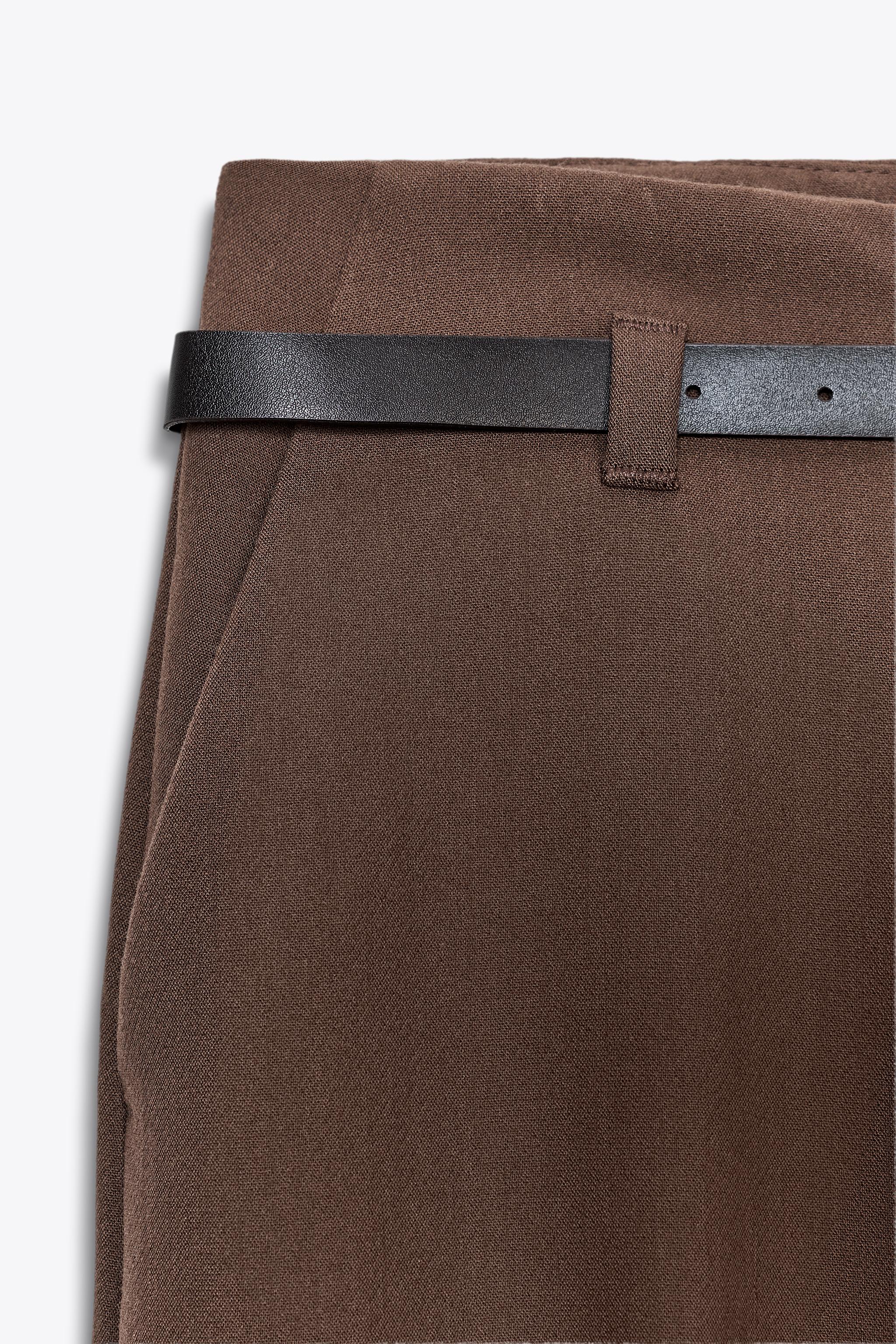 BELTED CUFFED HEM PANTS